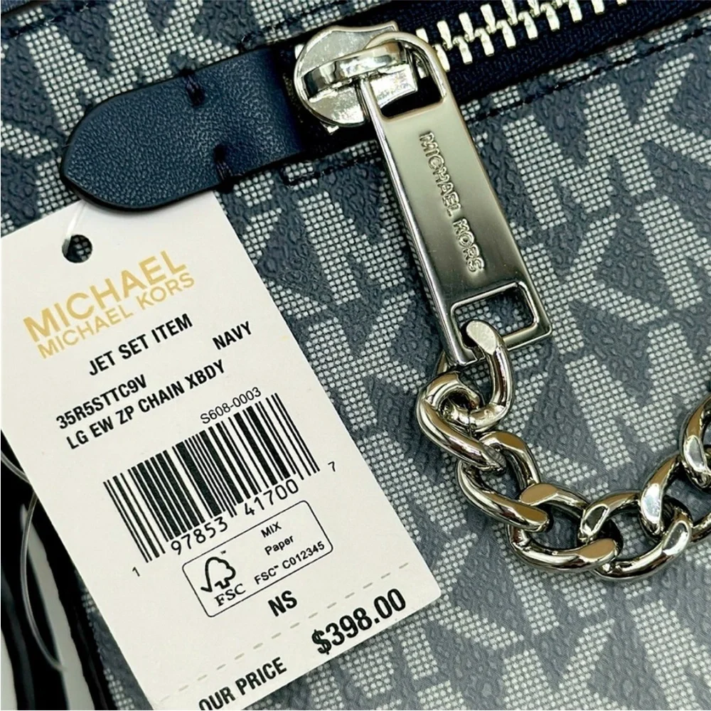 Michael Kors Jet Set Large Ombré Signature Logo East West Crossbody Navy color - Picture 13 of 13